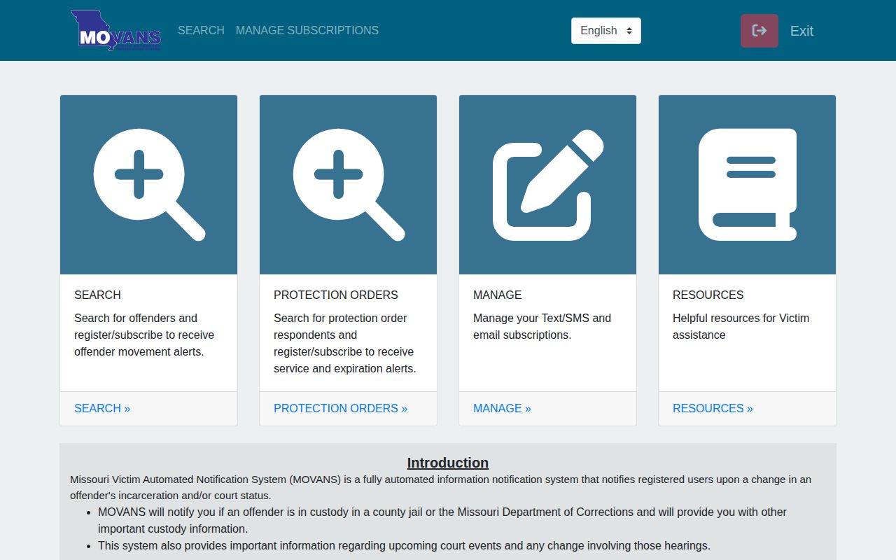 Missouri MOVANS custody and court notification service interface