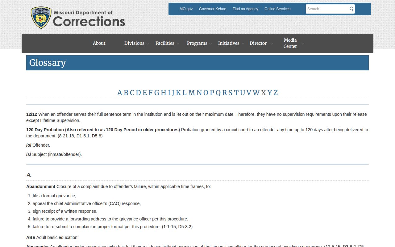 Missouri Department of Corrections glossary entry about offender image records